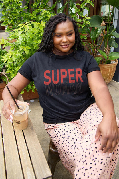 Simply Love Full Size SUPERWOMAN Short Sleeve T-Shirt, empowering design, 100% cotton, confident woman.