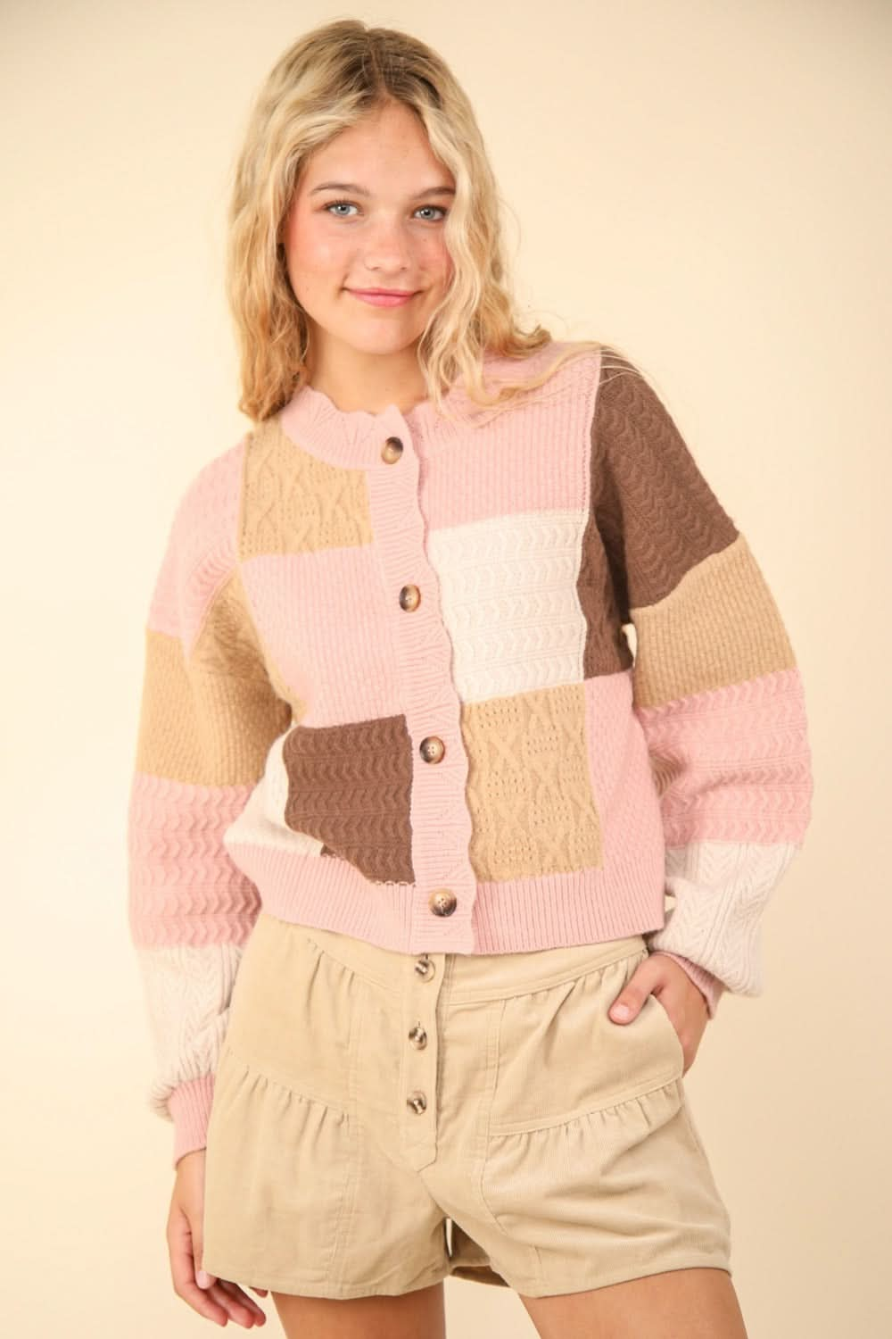 Very J color block sweater cardigan