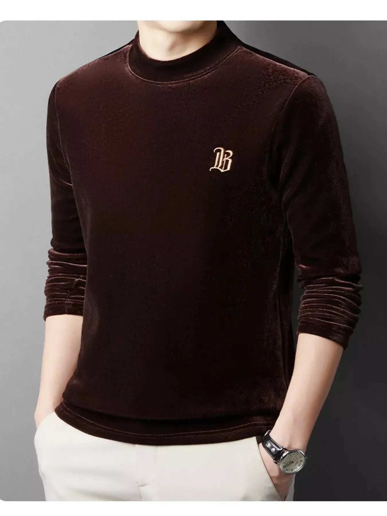 Men's Plus Size Velvet Embroidered Warm T-Shirt Simply Love