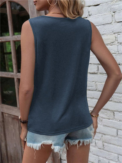 Cutout Twisted Round Neck Tank.