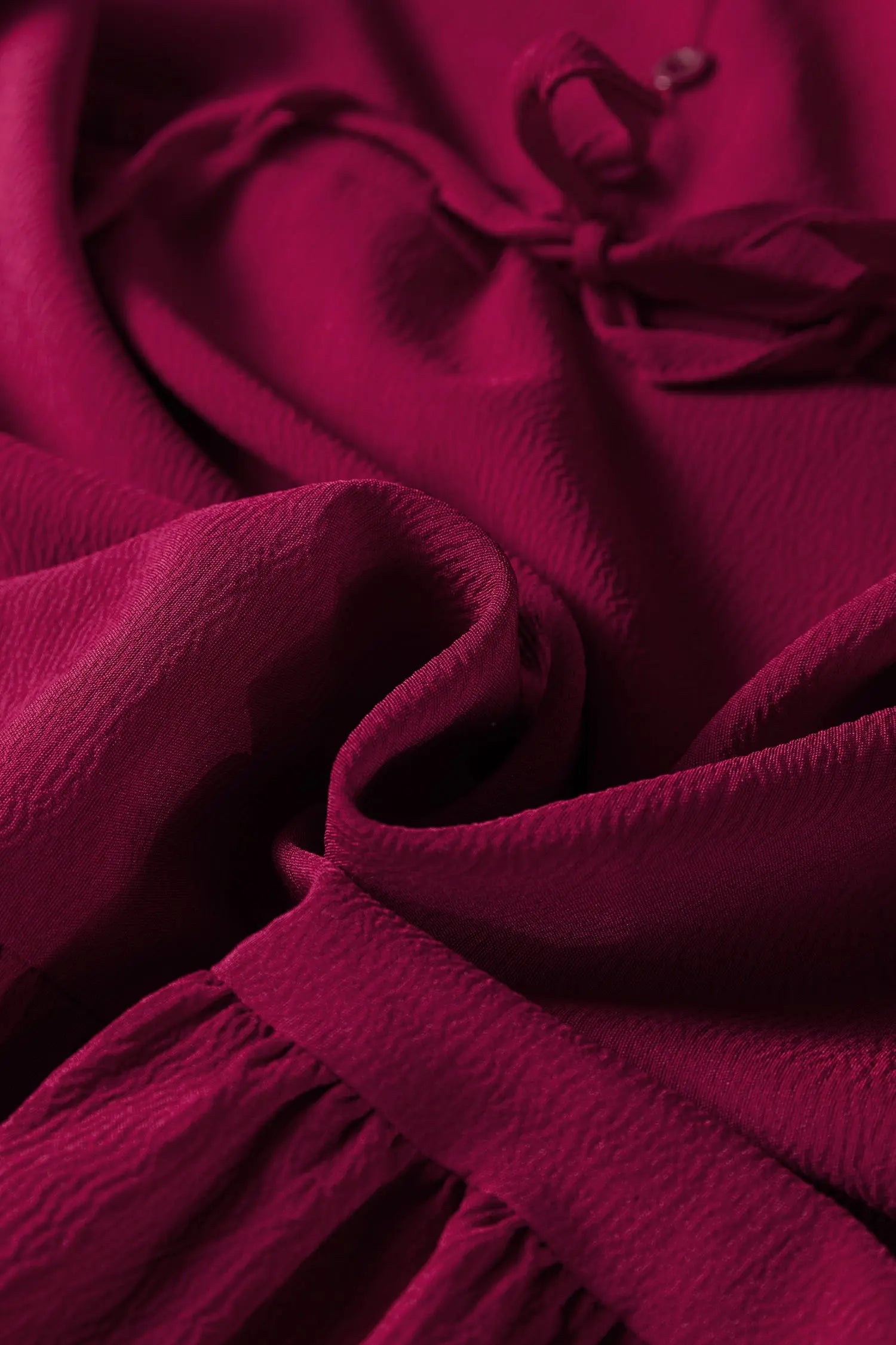 Burgundy Solid Long Sleeve Button Front V Neck Tiered Maxi Dress For Women Dear-Lover Dropshipping