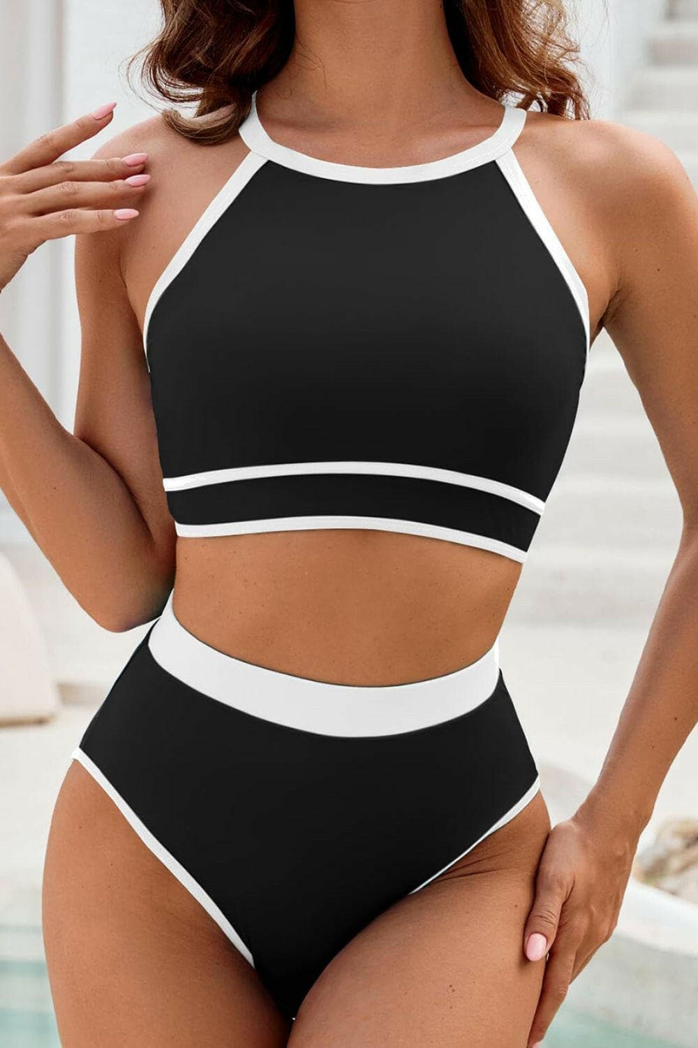 Crisscross Contrast Trim Bikini Set.