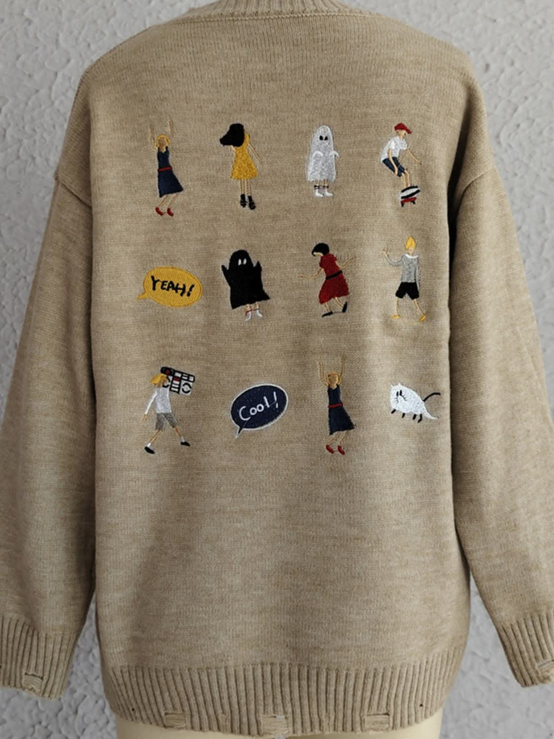 Embroidered oversized sweater with dropped shoulders