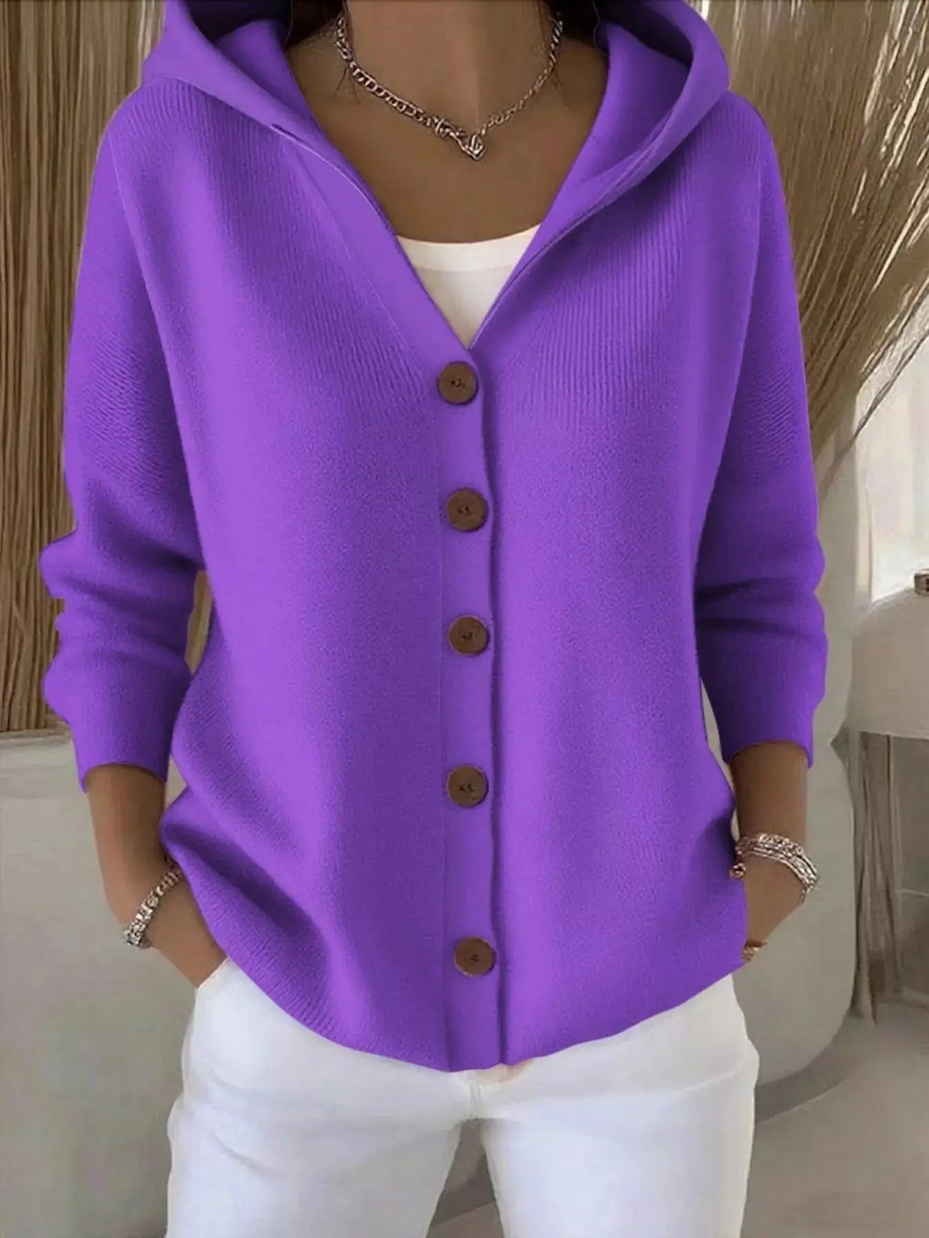 Full Size Hooded Button-Down Knit Cardigan Plus Size Simply Love