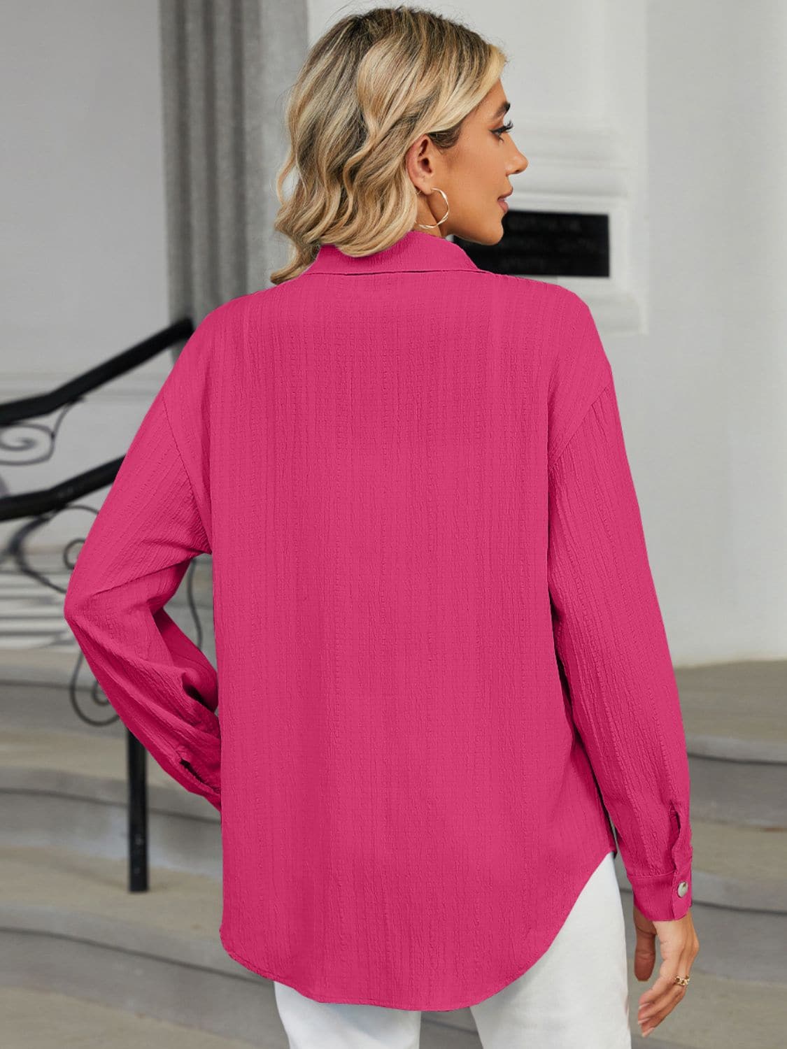 Collared Neck Long Sleeve Shirt.