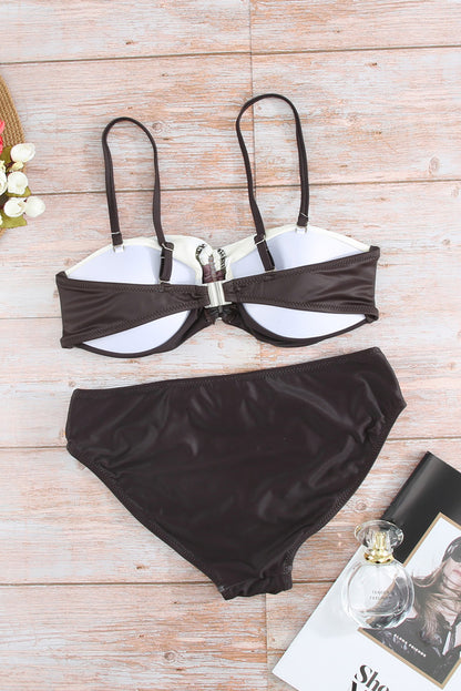 Sunkissed elegance: Brown gradient color block push-up bikini set