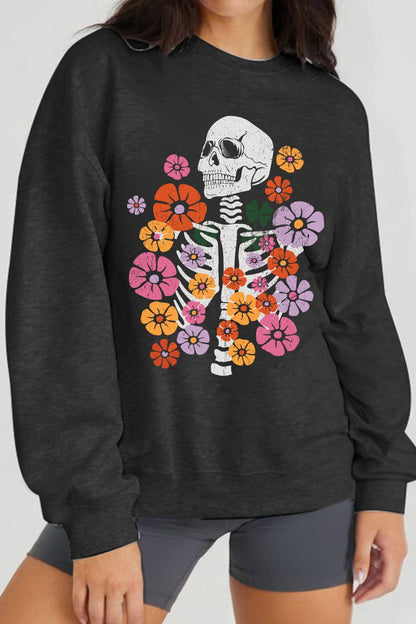 Floral skeleton graphic sweatshirt by Simply Love