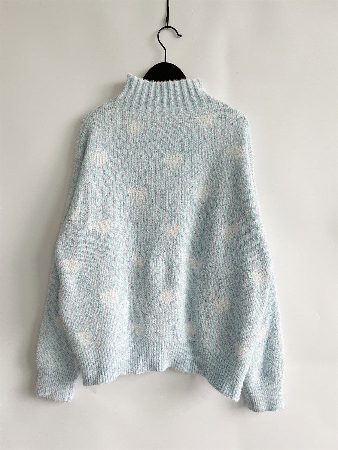 Heart Heathered Turtleneck Drop Shoulder Sweater.