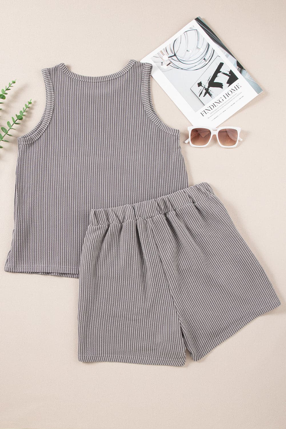 Round Neck Sleeveless Top and Shorts Set.