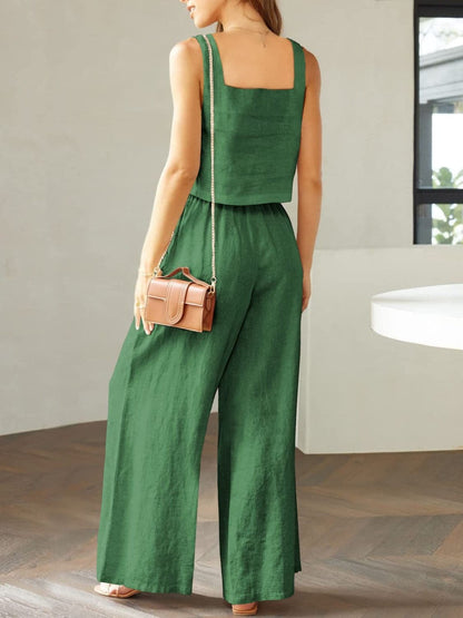 Square Neck Top and Wide Leg Pants Set.