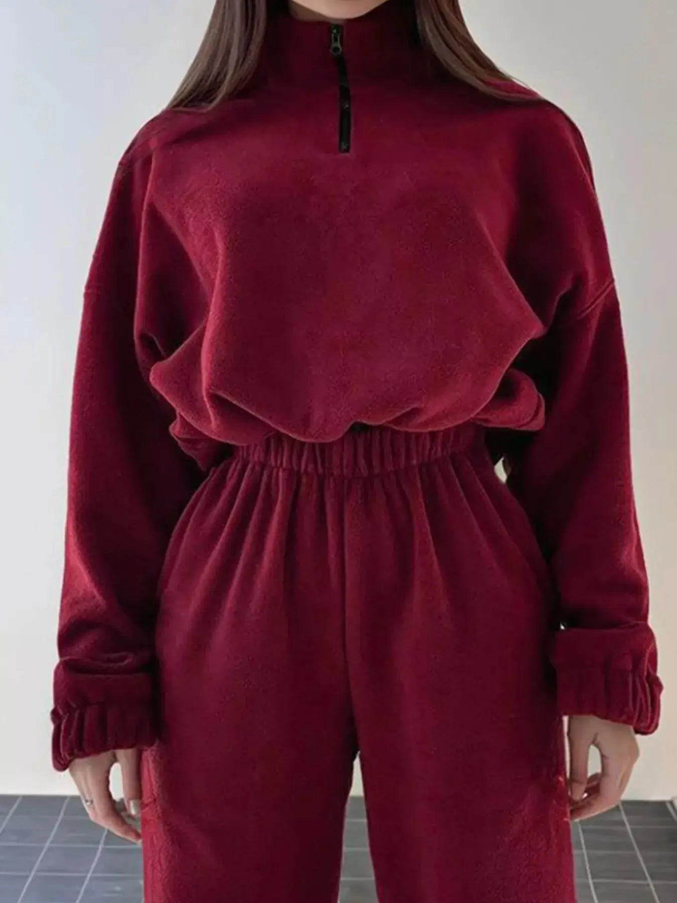 White Fleece Quarter Zip Sweatshirt And Pants Set Two Piece Loungewear Simply Love