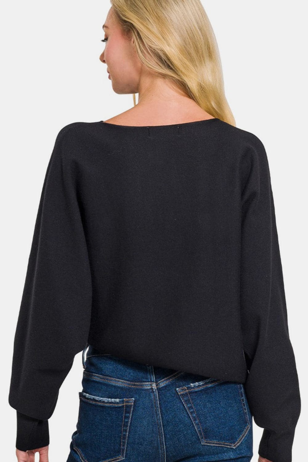 Chic asymmetric hem long sleeve pullover sweater