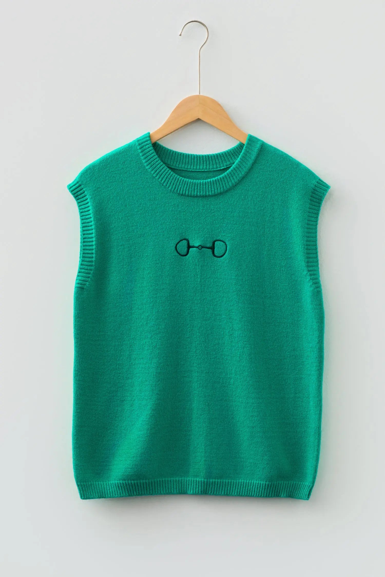 Bright Green Horse Bit Embroidered Loose Short Sleeve Sweater Dear-Lover Dropshipping