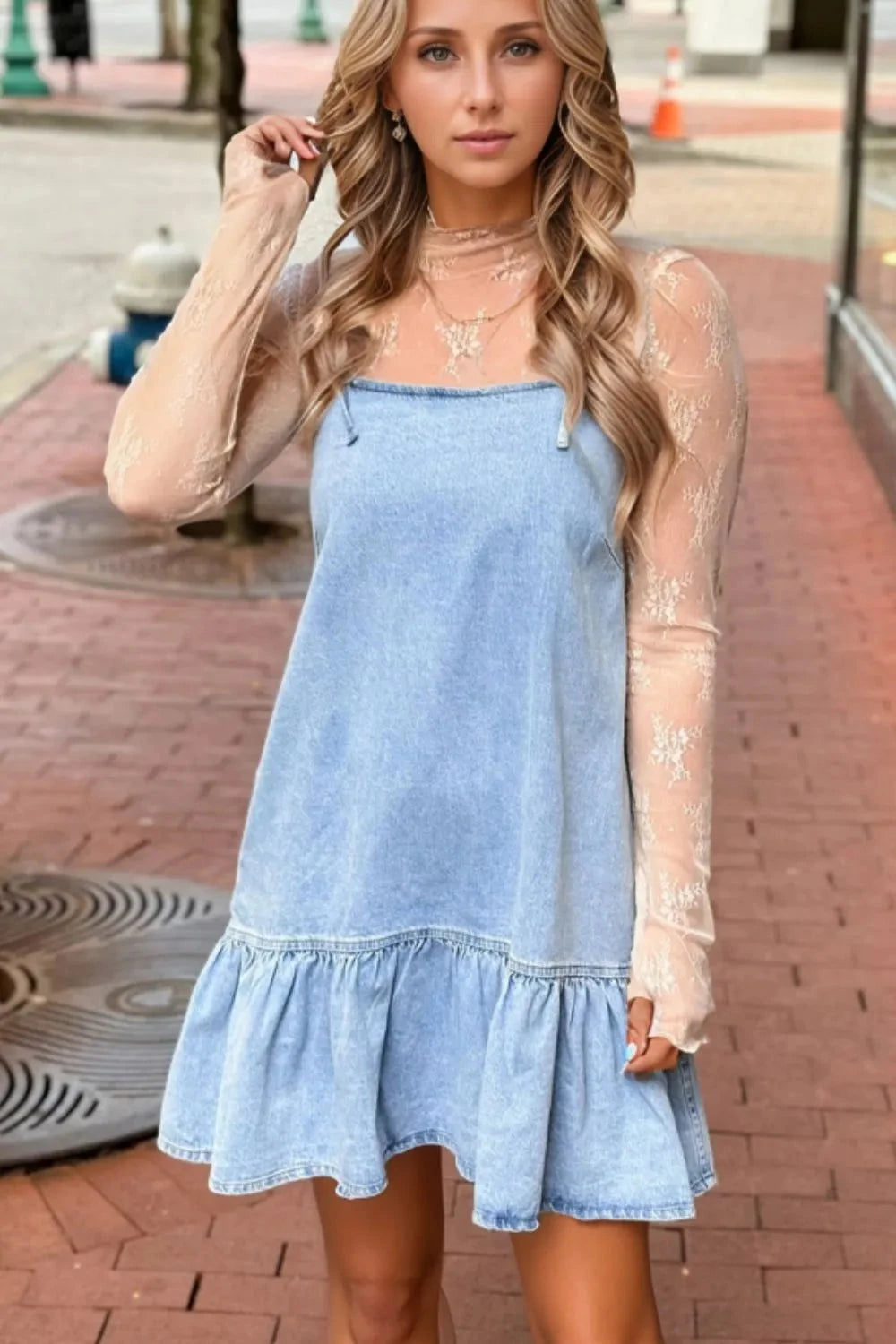 Simply Love: Denim Dress, Bow & Ruffle Simply Love
