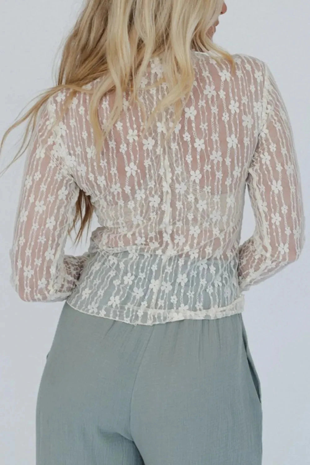 Sheer Floral Lace Long Sleeve Slim Fit Top Simply Love