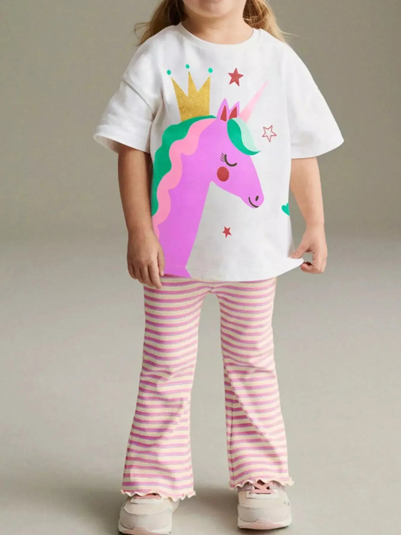 Children's Unicorn Graphic Tee and Striped Pants Set Simply Love
