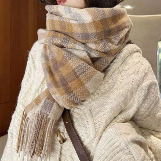 Warm Plaid Fringe Scarf Simply Love