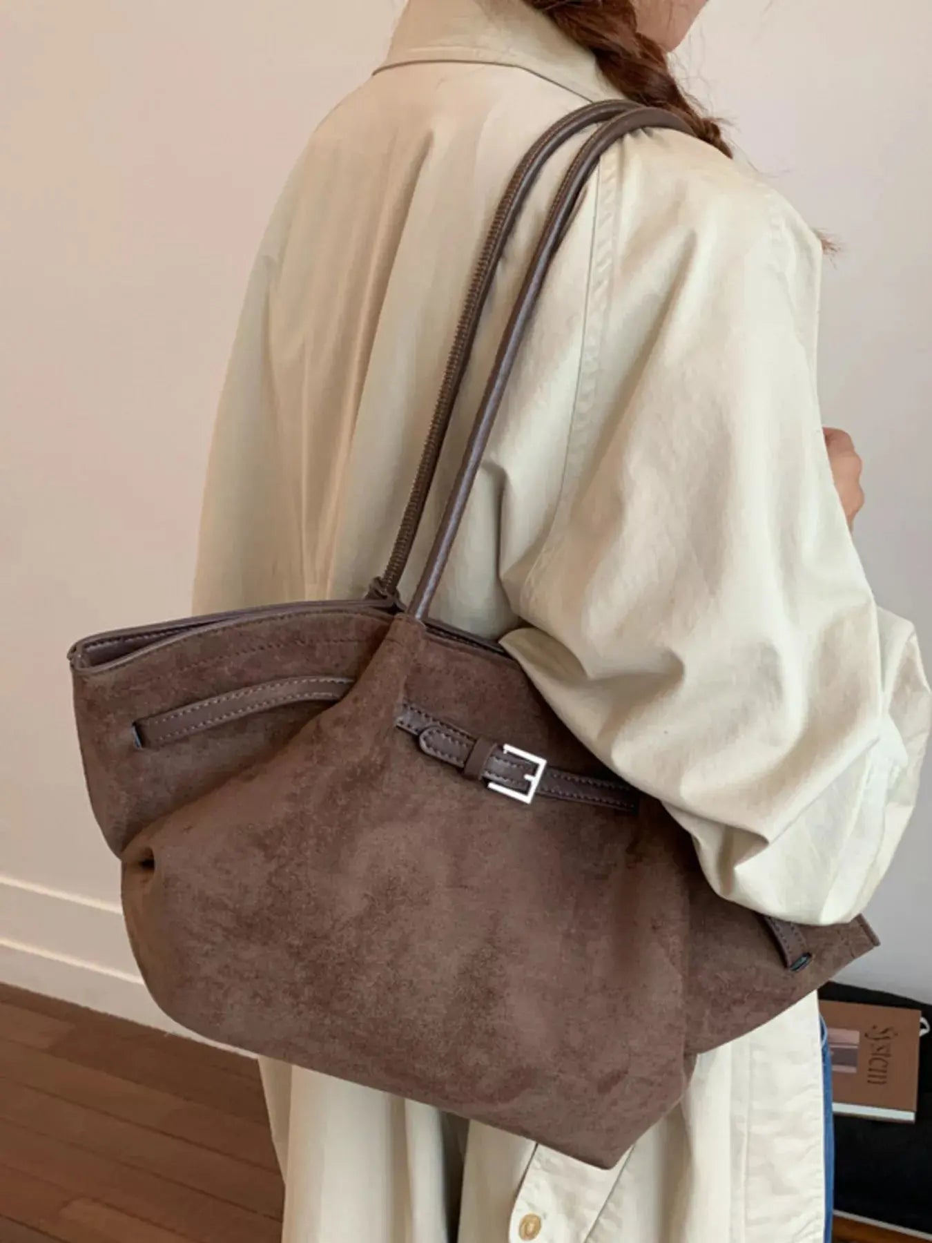 Solid Color Buckle Tote Bag Simply Love