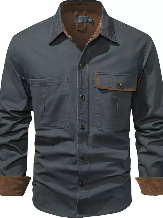 Men's Casual Long Sleeve Button-Down Shirt with Pockets Simply Love