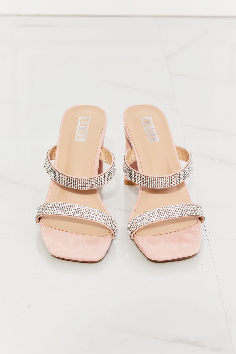 MMShoes Leave A Little Sparkle Rhinestone Block Heel Sandal in Pink.