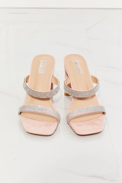 MMShoes Leave A Little Sparkle Rhinestone Block Heel Sandal in Pink.