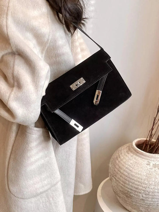 Solid Color Buckle Shoulder Bag Simply Love
