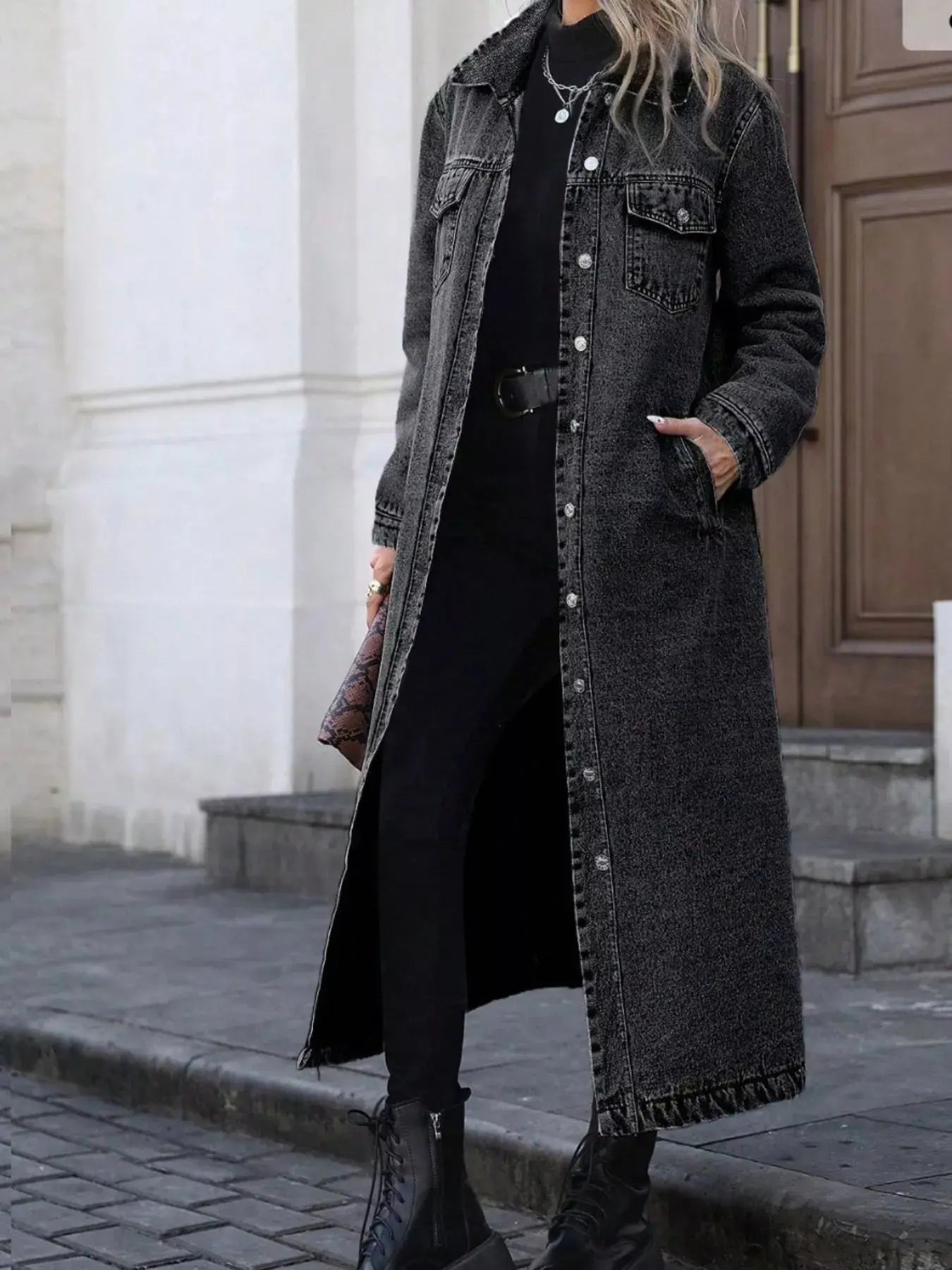 Longline Button-Front Denim Jacket Simply Love