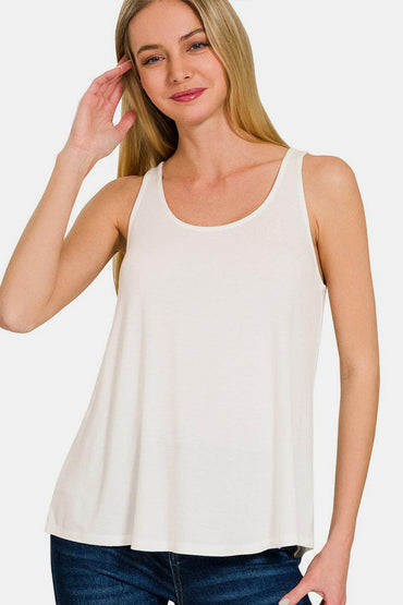 Zenana Round Neck Flowy Hem Tank.