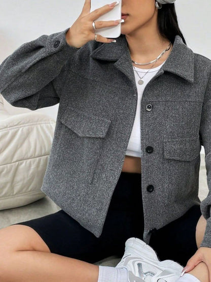 Chic button-up dropped shoulder long sleeve jacket