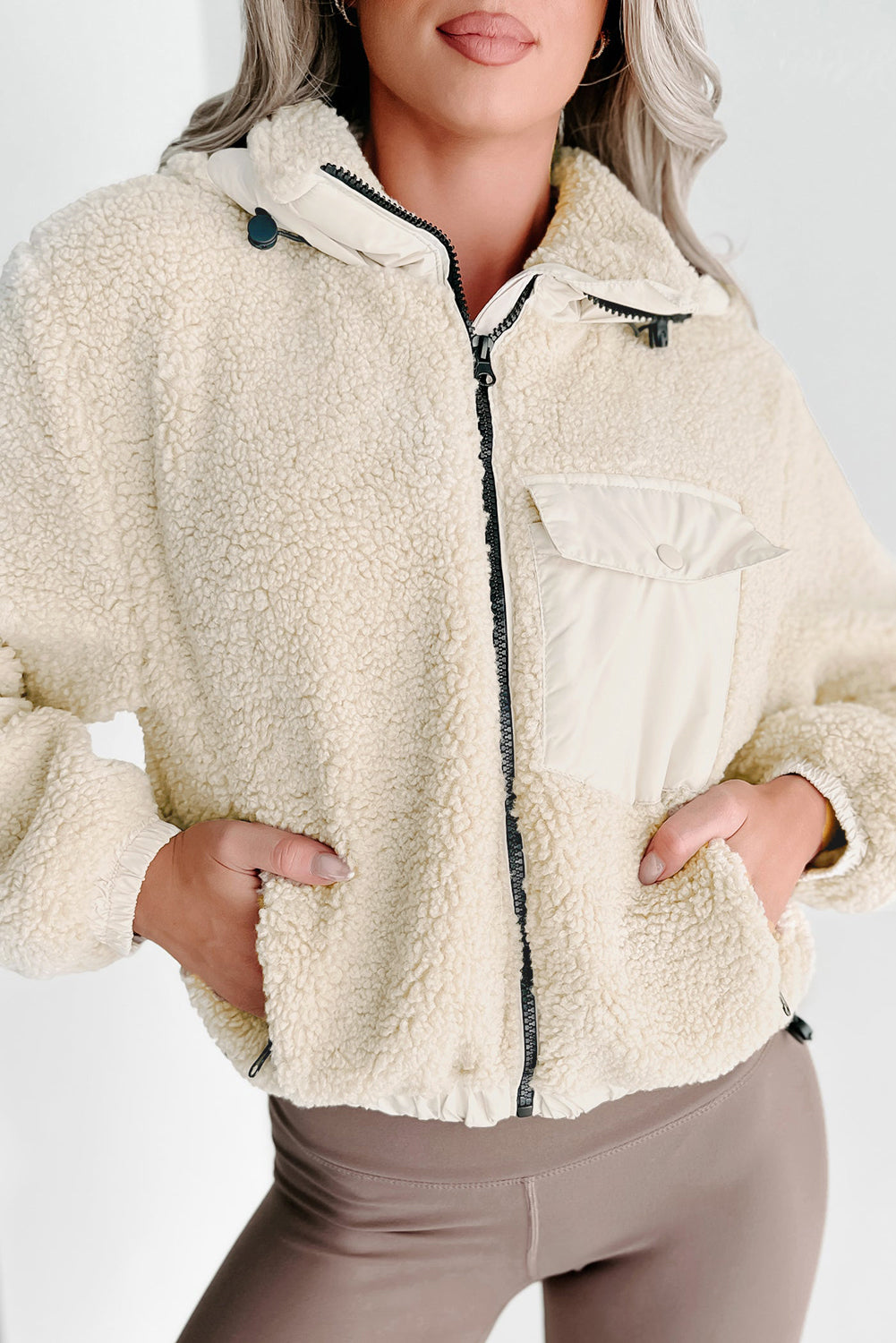 Cozy Jet Stream Sherpa hoodie with pockets