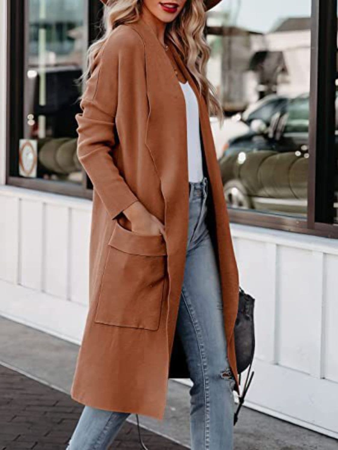 Open Front Dropped Shoulder Outerwear.