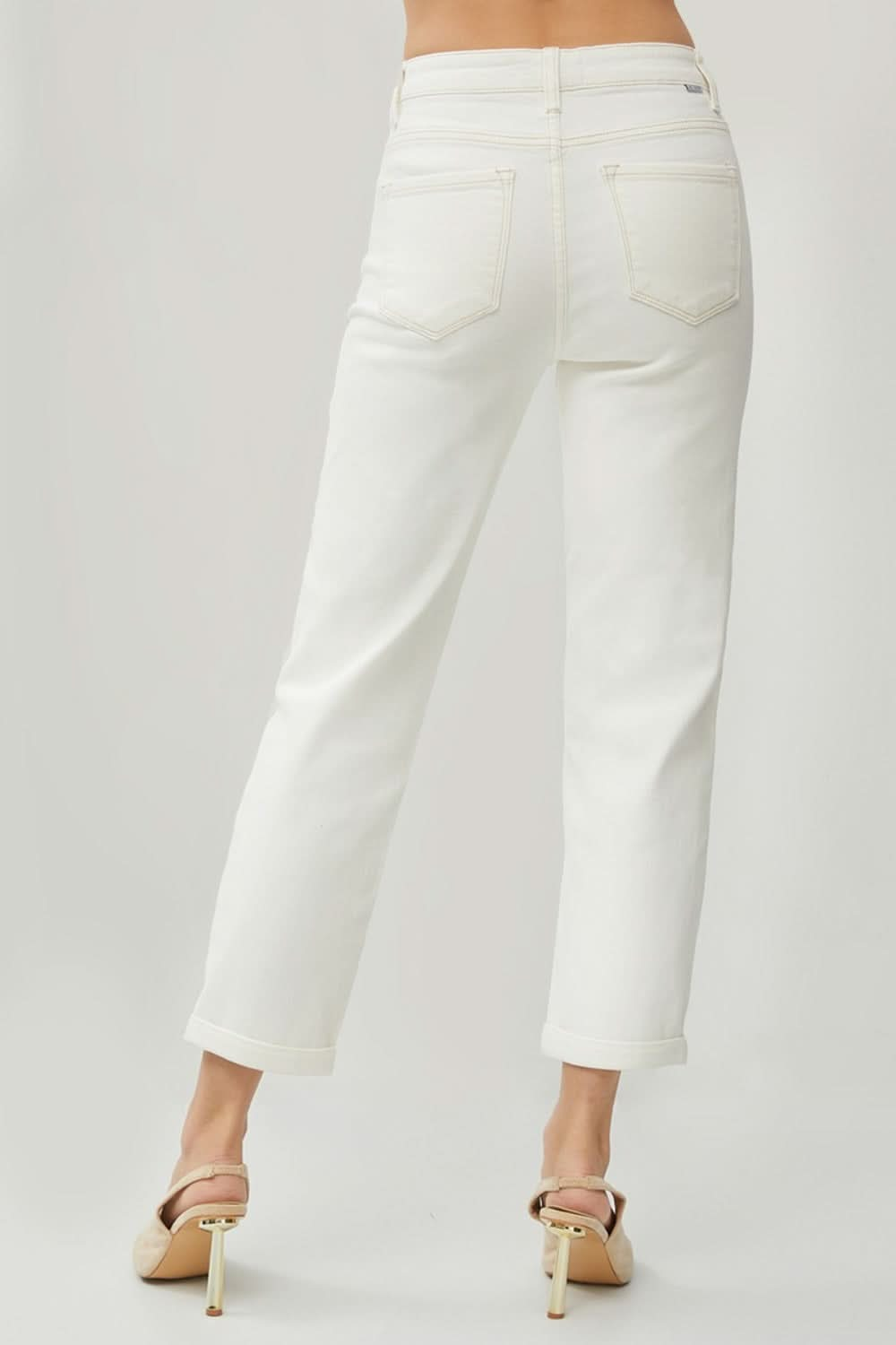 Elevate your style with high waist rolled hem straight jeans