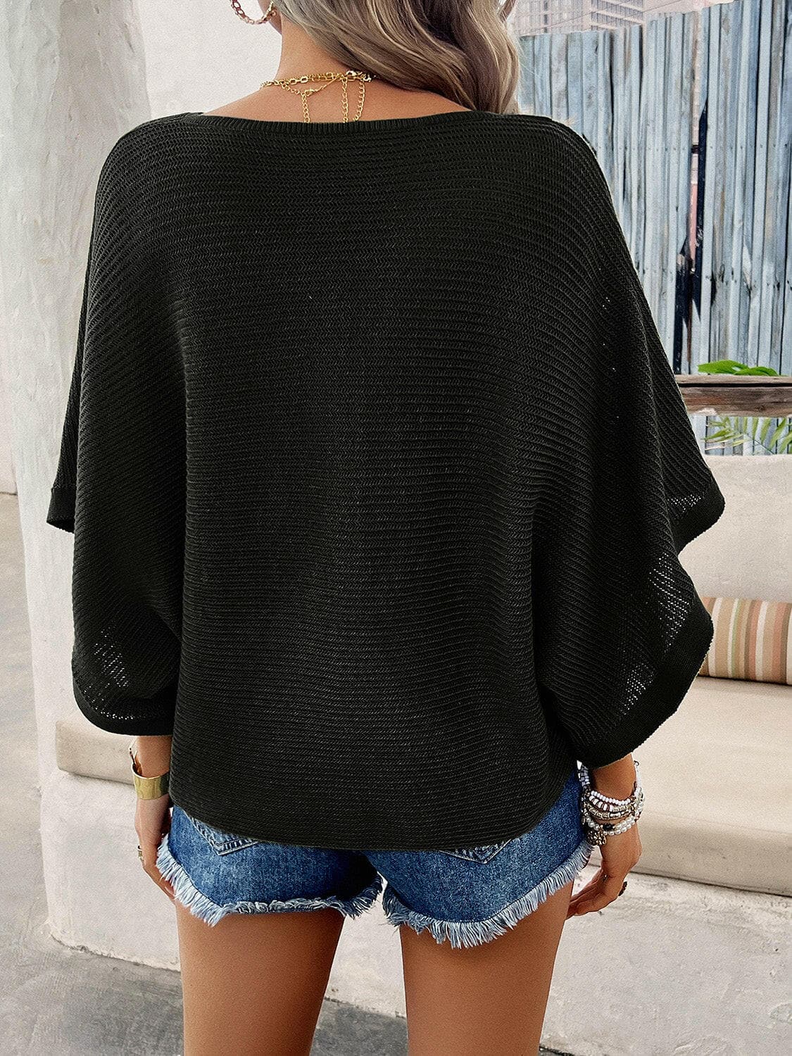 V-Neck Batwing Sleeve Knit Top.