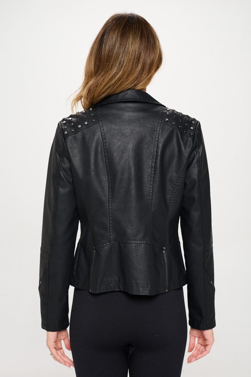 Edgy studded faux leather jacket