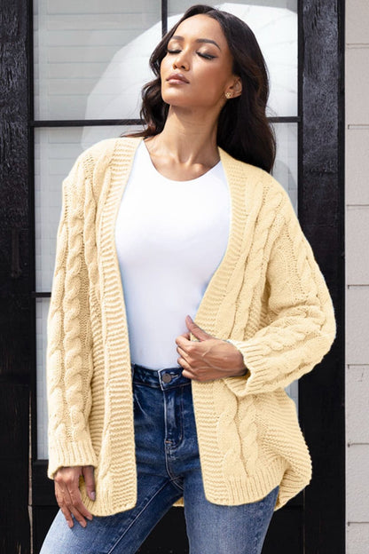 Open Front Cable-Knit Cardigan.