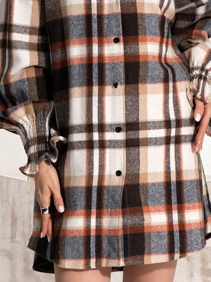 Chic button-up plaid shirt dress with long sleeves