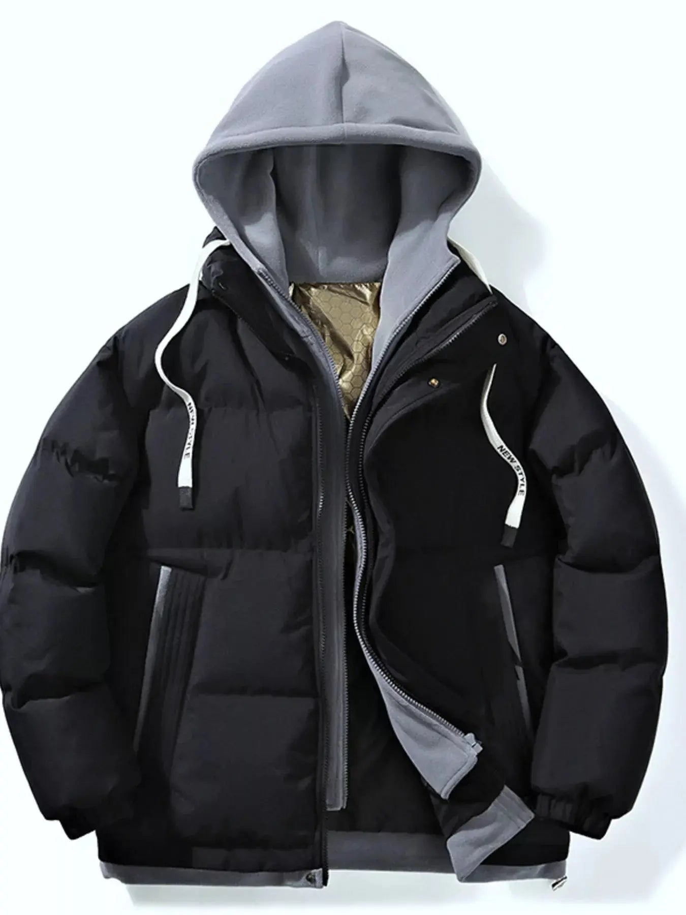Men's Full Size Two-Tone Hooded Puffer Jacket Plus Size Simply Love