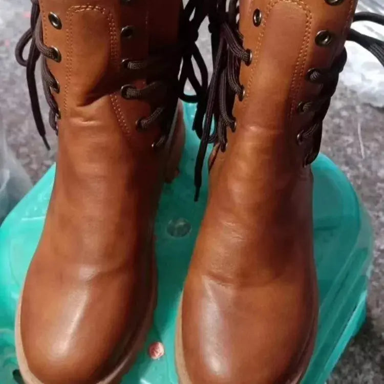Lace Up Block Heels Boots Simply Love
