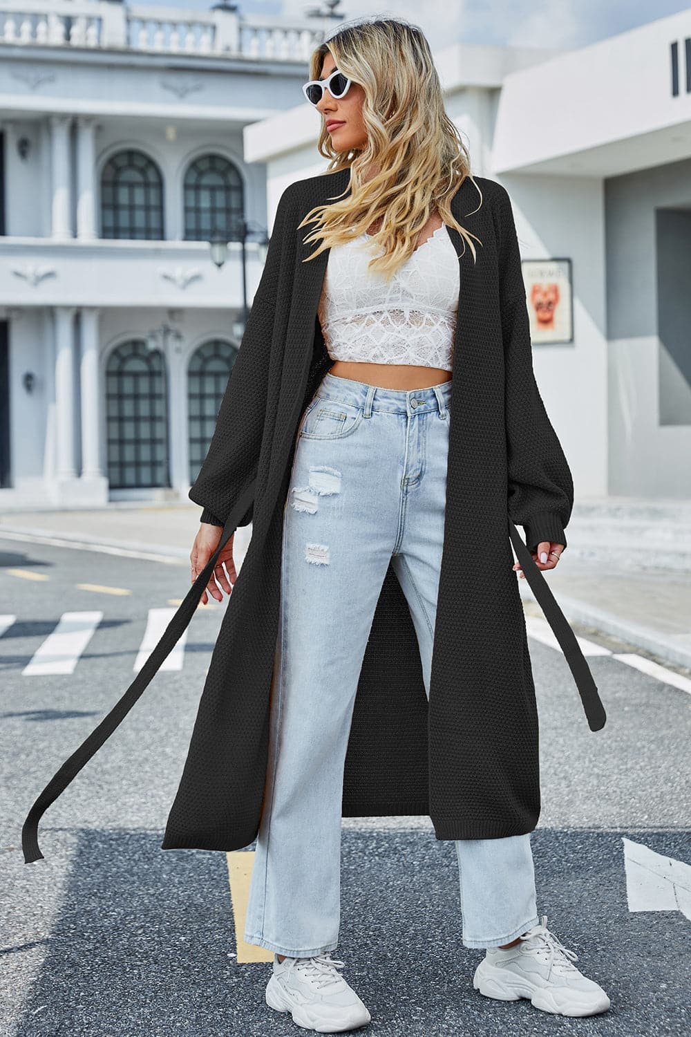 Tie Waist Longline Cardigan.