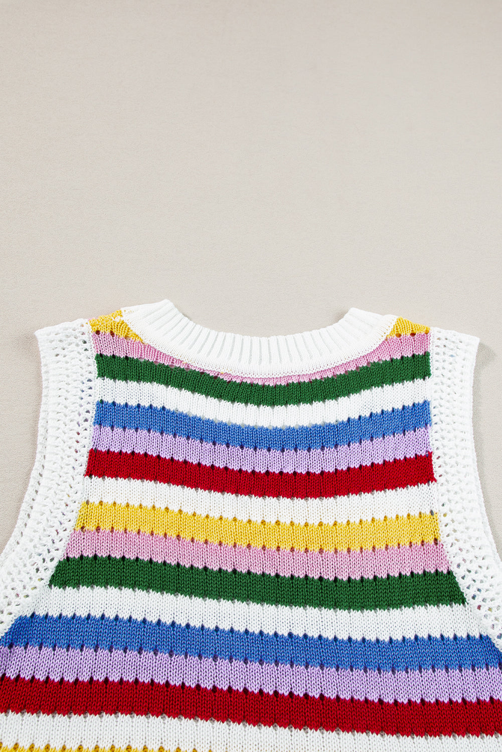 Vibrant striped knitted vest with eyelet detail