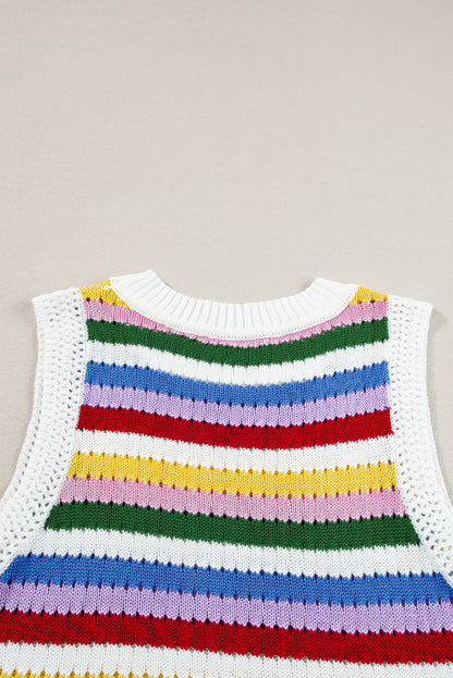 Vibrant striped knitted vest with eyelet detailing