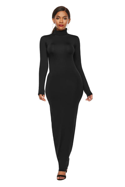 Mock Neck Long Sleeve Maxi Slim Dress.