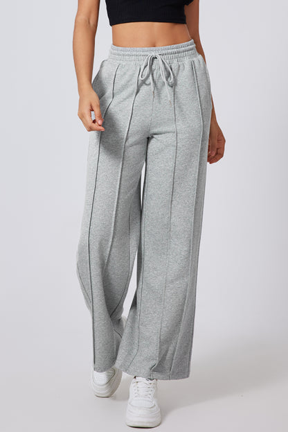 Chic gray high waist wide leg sweatpants with drawstring detail