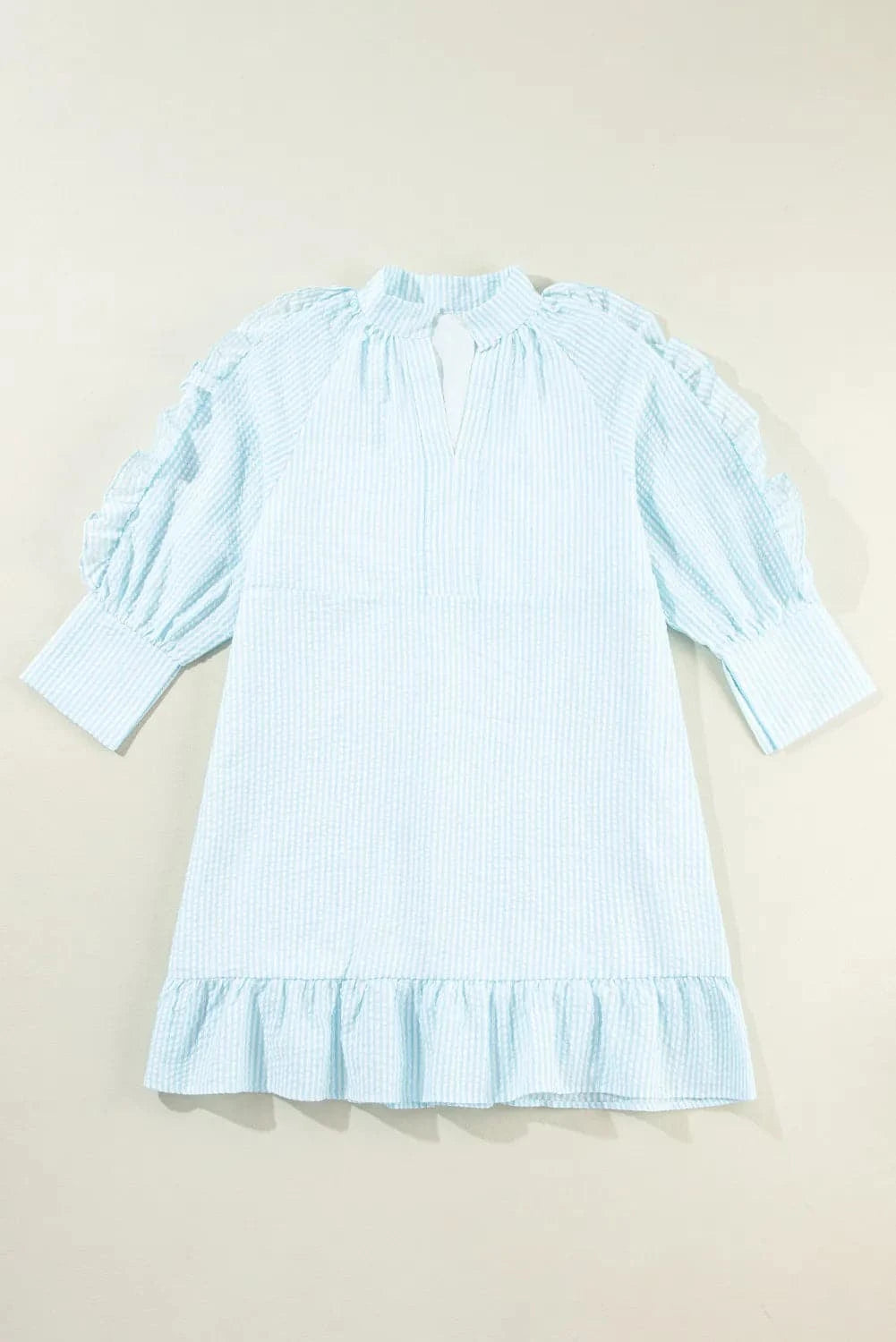 Striped Notched Three-Quarter Sleeve Dress.