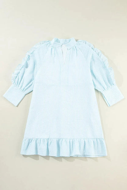 Striped Notched Three-Quarter Sleeve Dress.