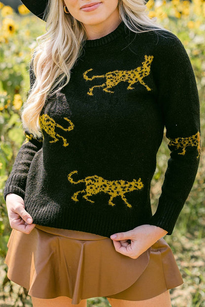 Animal Print Round Neck Sweater.