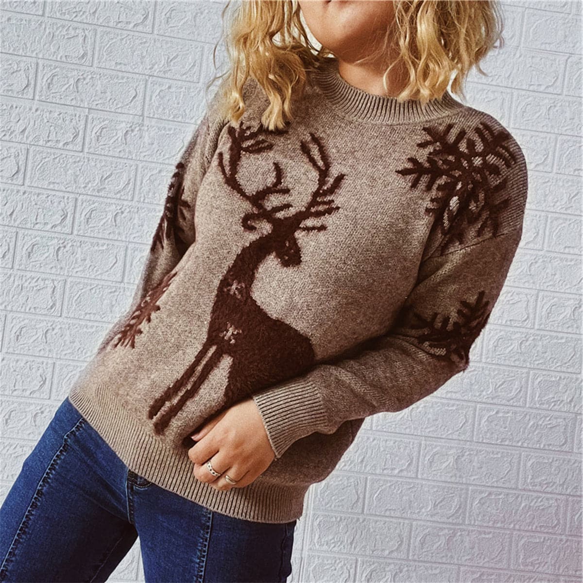 Reindeer and Snowflake Pattern Sweater.