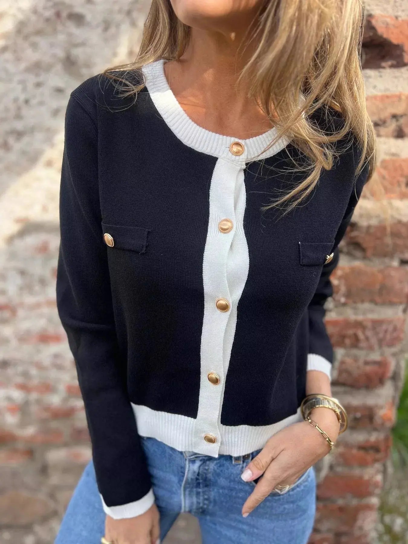 Contrast Trim Button Up Cardigan Simply Love
