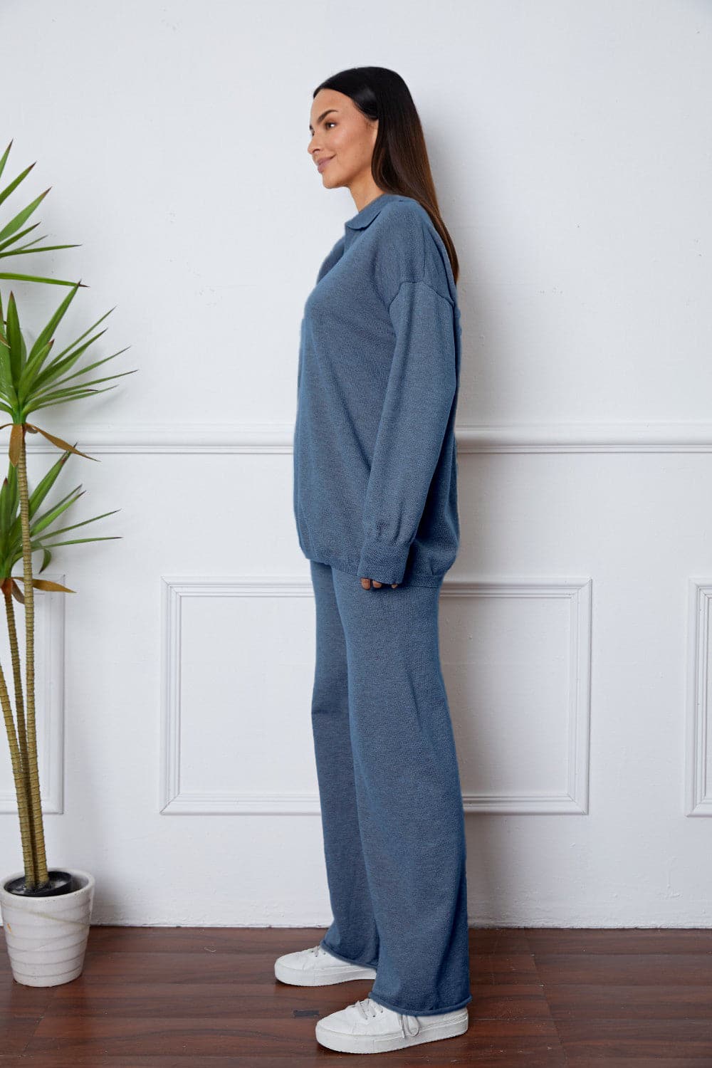 Dropped Shoulder Sweater and Long Pants Set.