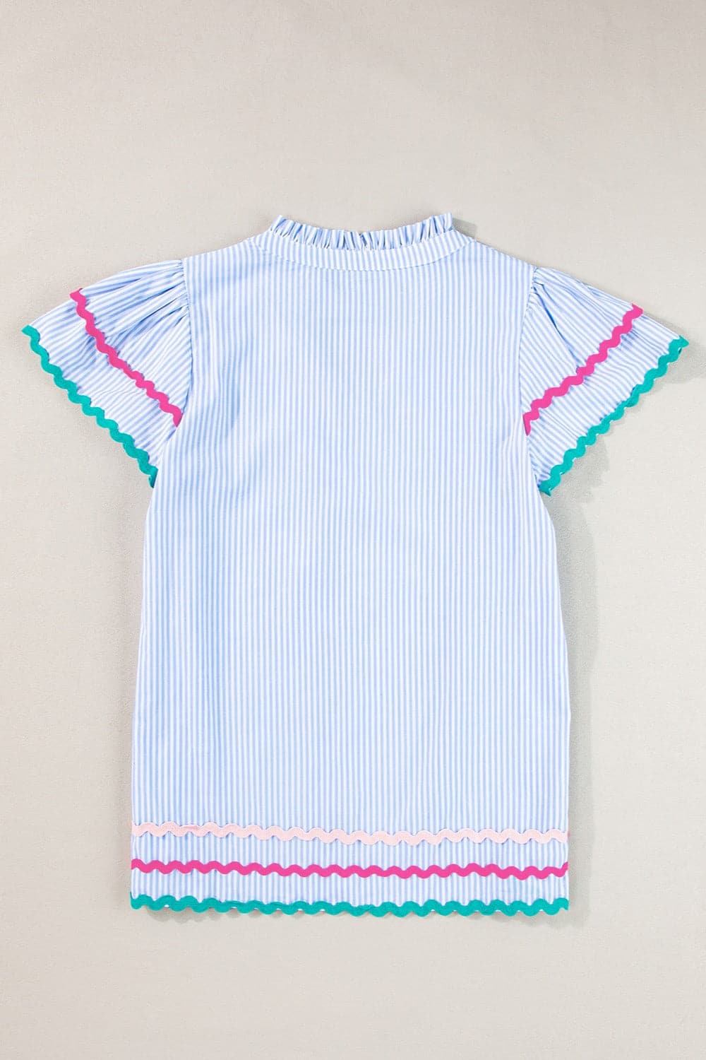 Striped Notched Short Sleeve Blouse.